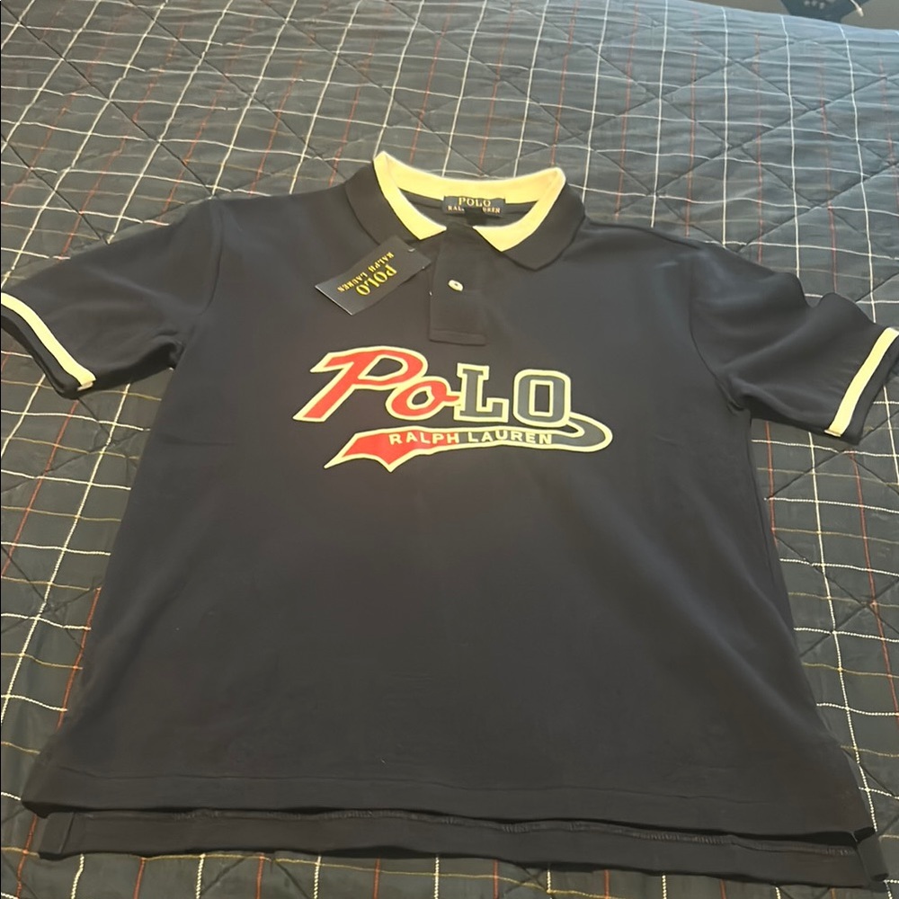Ralph Lauren Navy Polo with Cream Collar